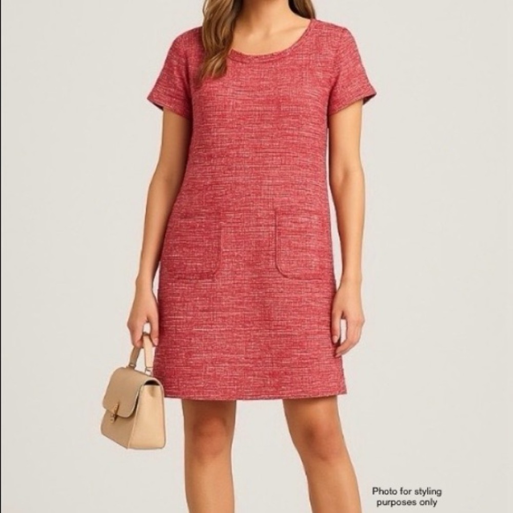 W By Worth Tweed Shift Dress Fringe Pink Red | Quiet Luxury Old Money Sz 10